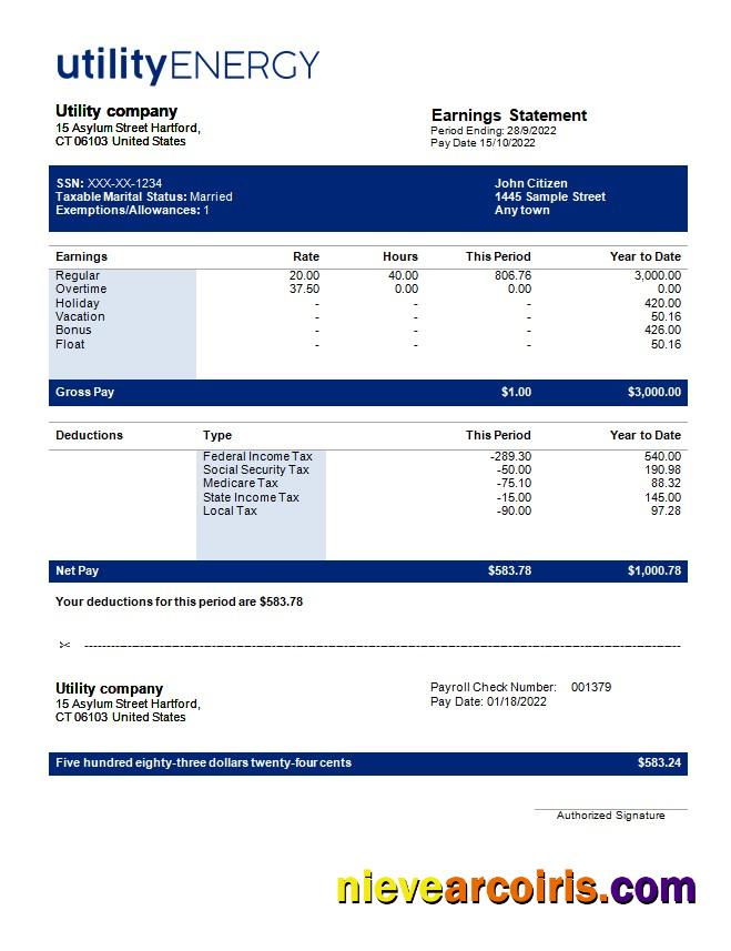 utility company payslip.